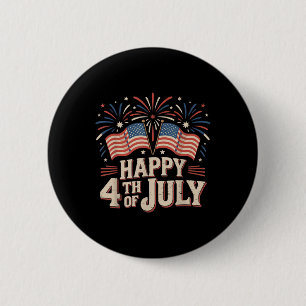 Glad 4:e Juli Patriotisk Amerikansk USA Flagga 4:e Knapp