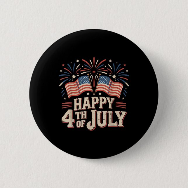 Glad 4:e Juli Patriotisk Amerikansk USA Flagga 4:e Knapp (Framsida)