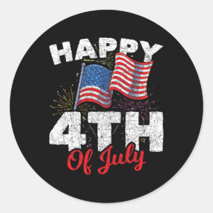 Glad 4:e Juli Patriotisk Amerikansk USA Flagga 4:e Runt Klistermärke