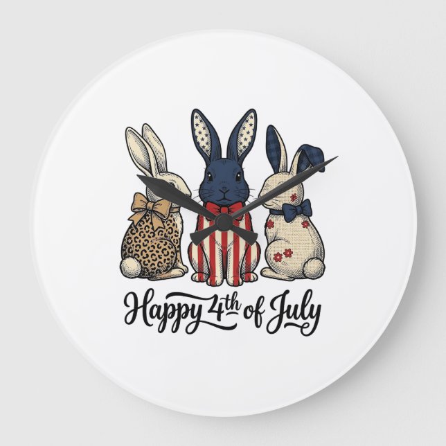 Glad 4:e juli Patriotisk kanin skjorta design_1 Stor Klocka (Framsida)
