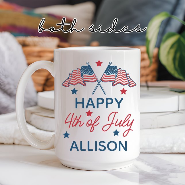 Glad 4:e juli Personlig mugg för arbetskamrat elle (4th of july mug, happy 4th of july, usa mug, independence day gift, patriotic coffee mug, usa flag)