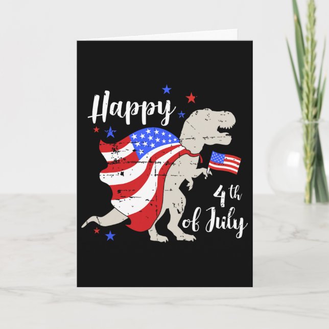 Glad 4:e Juli Självständighetsdag Med T-rex Dino Kort (Framsida)