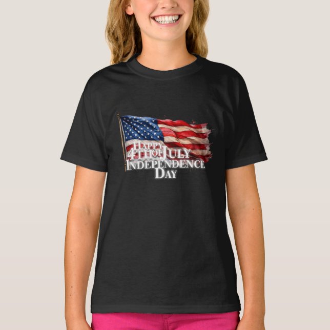 Glad 4:e juli - självständighetsdagen t shirt (Framsida)