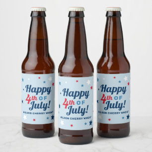 Glad 4:e juli stjärnor anpassat namn ölflaska etikett