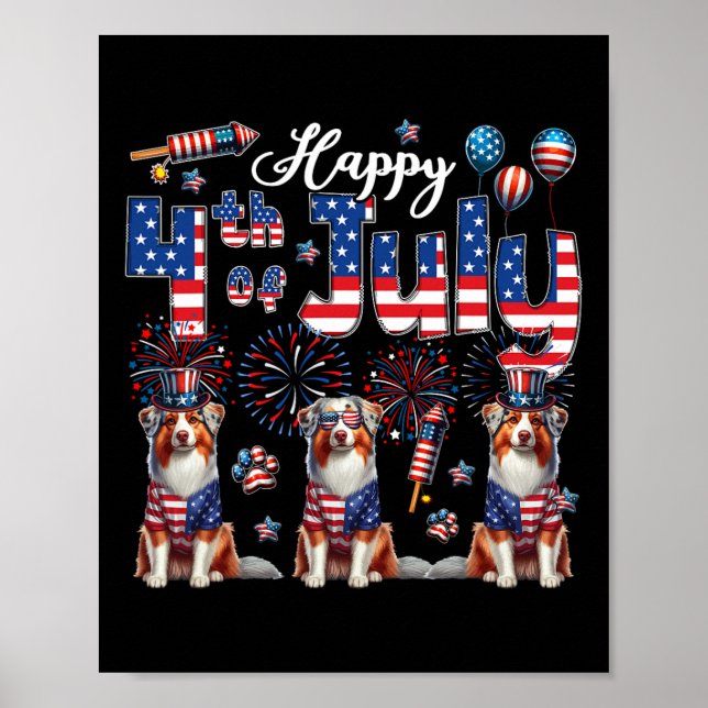 Glad 4:e juli Tre söta australiensiska herdar  Poster (Framsidan)