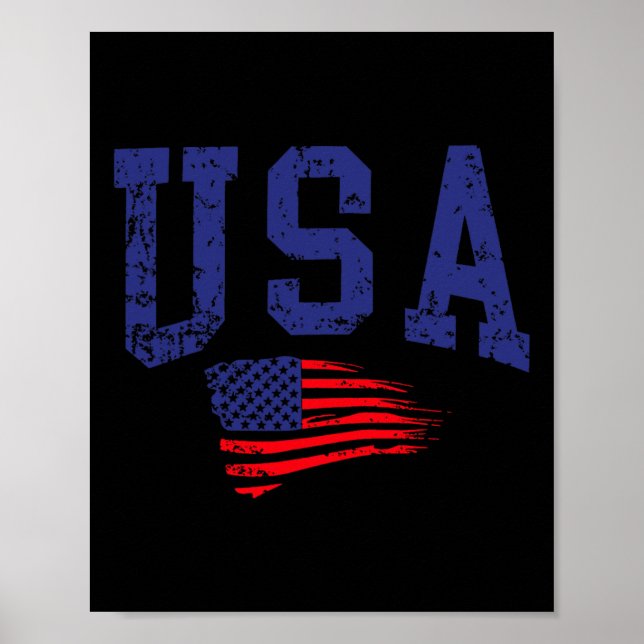 Glad 4:e Juli USA Flagga Amerikansk Stolt Röd Vit Poster (Framsidan)