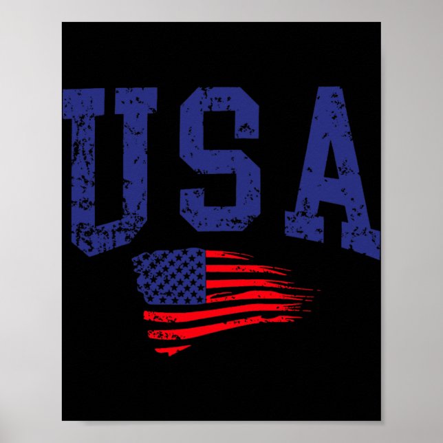 Glad 4:e Juli USA Flagga Amerikansk Stolt Röd Vit Poster (Framsidan)