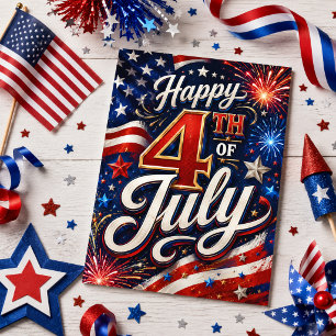 Glad 4:e juli USA Flagga Fyrverkerier Stjärnor Fri Vykort