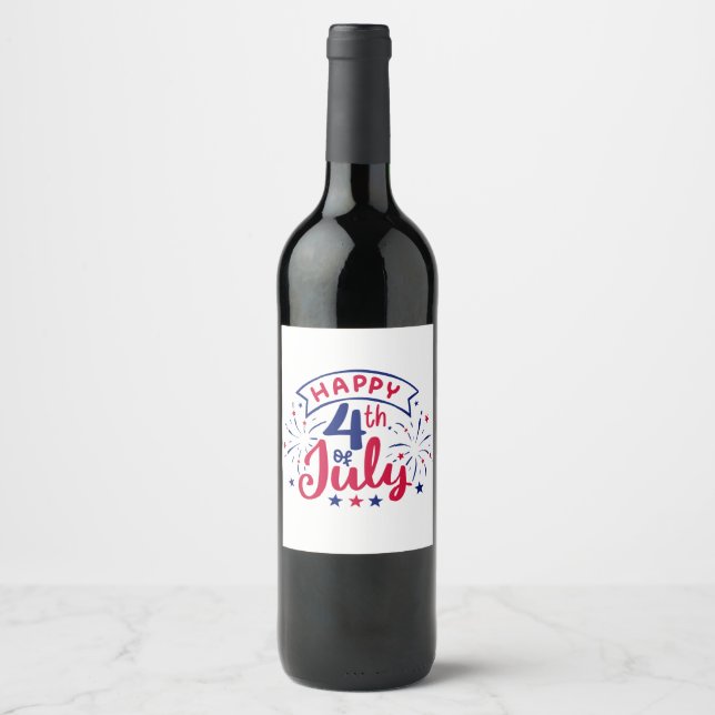 Glad 4:e juli.  vinflaska etikett (Framsida)