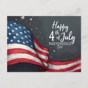 Glad 4:e juli Vintage Flag Illustration Konst Vykort