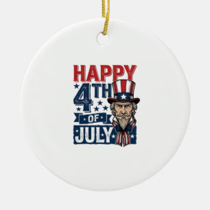 Glad 4:e juli Vintage Patriotisk Farbror Tröja_1 Julgransprydnad Keramik