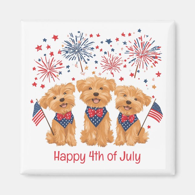 Glad 4:e juli Yorkie Hundar Magnet (Framsidan)