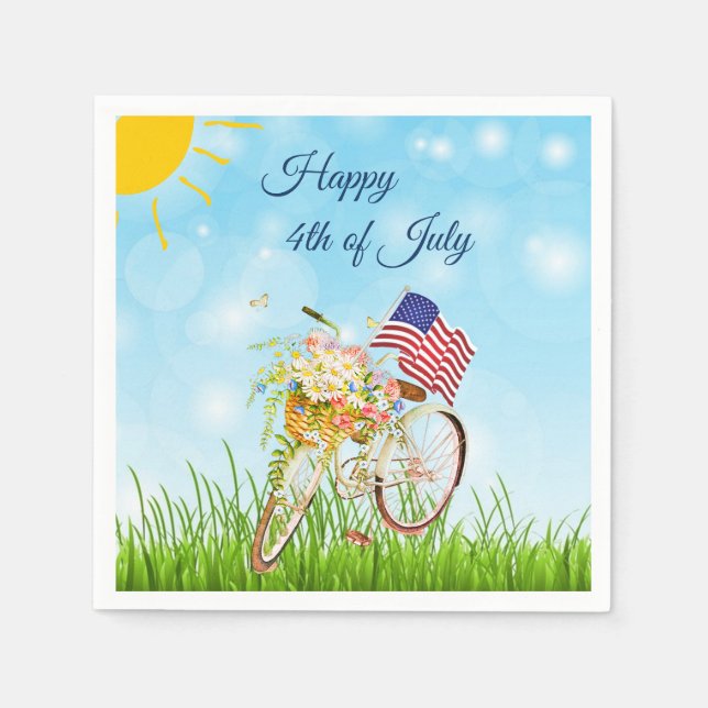 Glad 4 juli cykel med flagga   pappersservett (Framsidan)