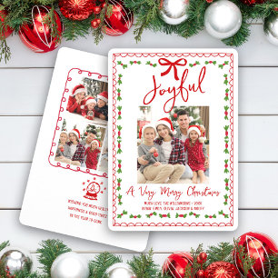 Glad 5 Foto Röd Handritad Klotter Kul Jul Julkort