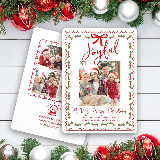 Glad 5 Foto Röd Handritad Klotter Kul Jul Julkort (Skapare uppladdad)