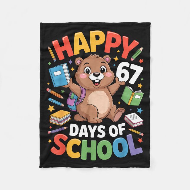 Glad 67 dagar i skolan Groundhog Day lärare barn  Fleecefilt (Framsidan)