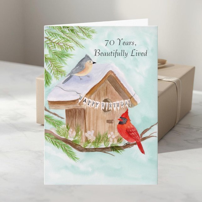  Glad 70-årsdag Fåglar på fågelholk Kort (Skapare uppladdad)