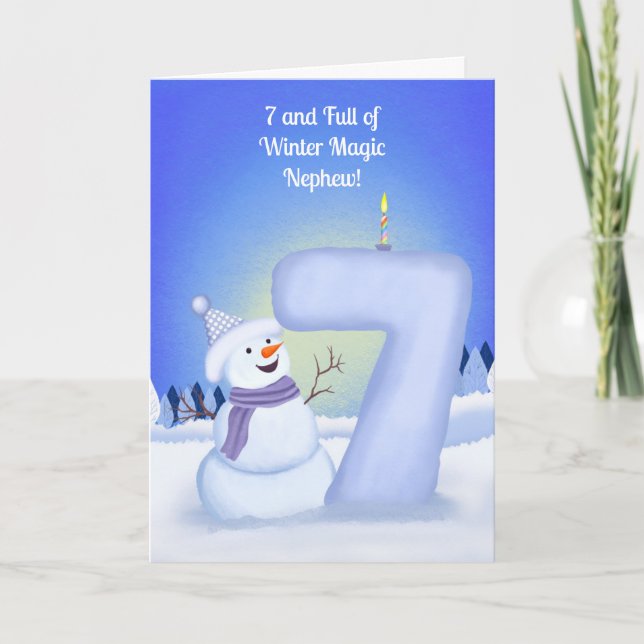 Glad 7-årsdag Snömannen  Kort (Framsida)