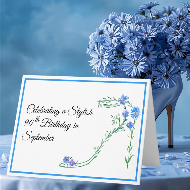 Glad 90-årsdag i september Blå Aster-blommor Kort (Skapare uppladdad)