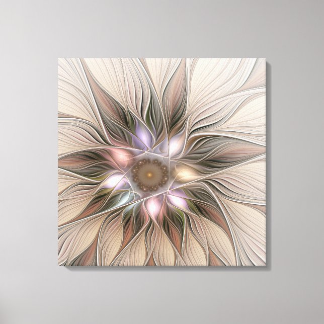 Glad abstrakt blomma beige brun blomsterfraktal canvastryck (Framsida)