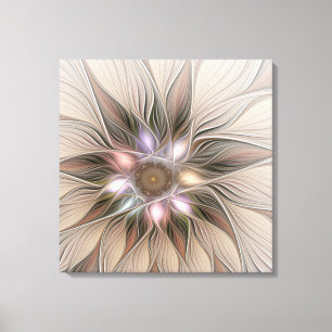 Glad abstrakt blomma beige brun blomsterfraktal canvastryck