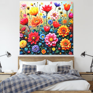 Glad Abstrakt Blomsterträdgårdsdesign Canvastryck