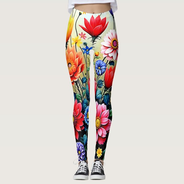 Glad Abstrakt Blomsterträdgårdsdesign Leggings (Framsida)