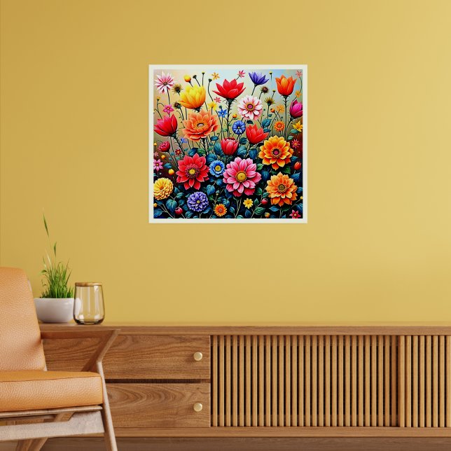 Glad Abstrakt Blomsterträdgårdsdesign Poster (Vardagsrum 2)