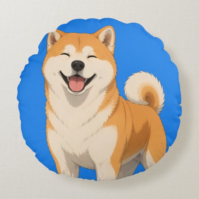 Glad Akita-hunddesign Rund Kudde (Framsidan)