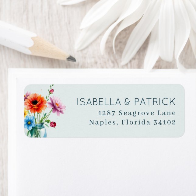 Glad akvarellblomma kruka returadress etikett (Insitu)