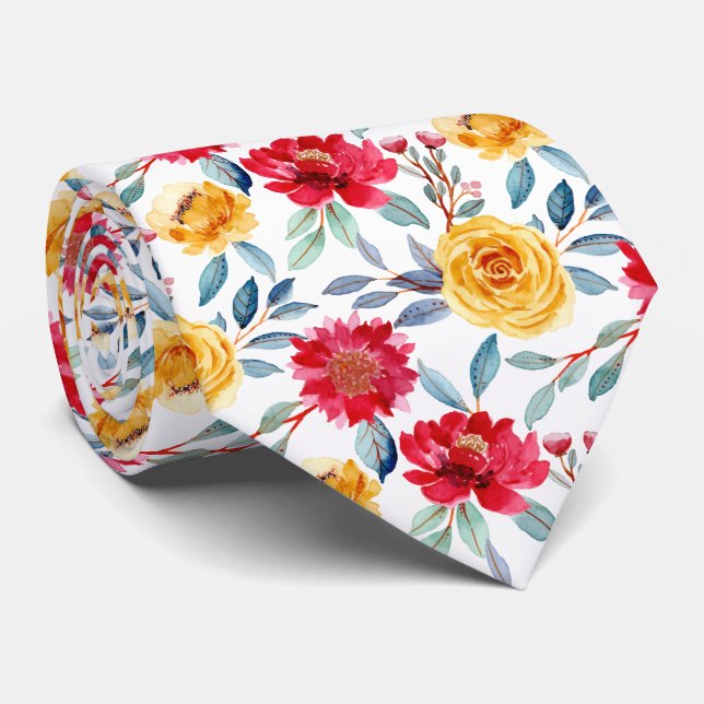 Glad akvarellblommig mönster i gul ros slips (Rullad)