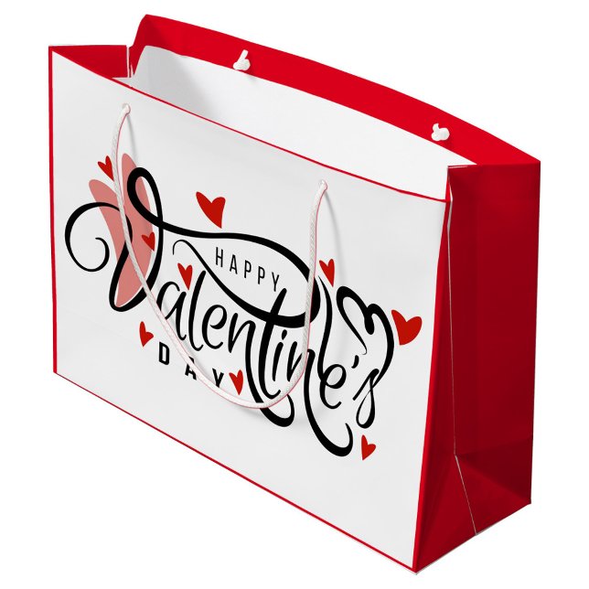 Glad Alla hjärtans dag (A beautifully designed Valentine's Day gift bag with elegant typography and playful heart motifs. )