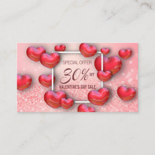 Glad Alla hjärtans dag 3D Red Hearts Glitter Rabattkort