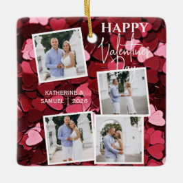 Glad Alla hjärtans dag 4 Foto Collage Röda Hjärtan Julgransprydnad Keramik