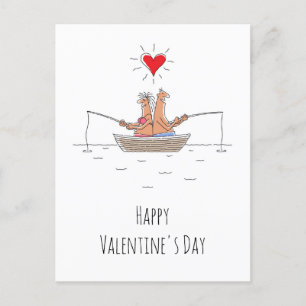 Glad Alla hjärtans dag Älskare Fishing Red Heart Vykort