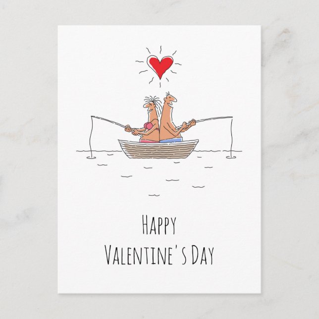 Glad Alla hjärtans dag Älskare Fishing Red Heart Vykort (Framsida)