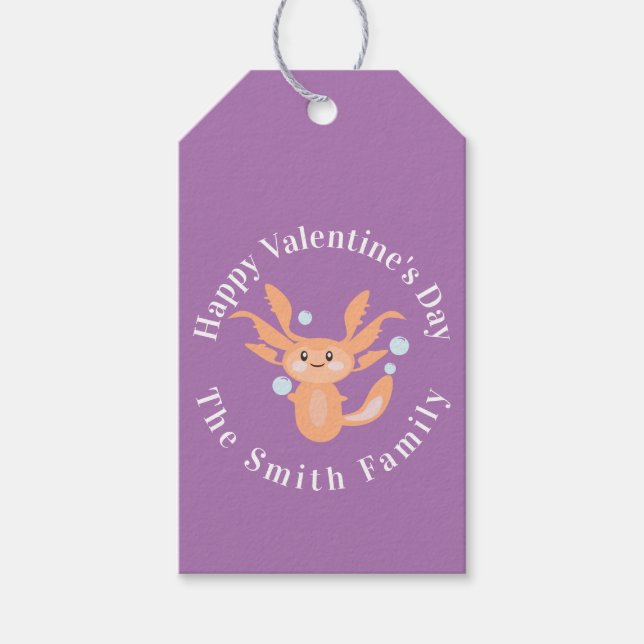 Glad Alla Hjärtans Dag Axolotl Lila Presentetikett (Framsidan)
