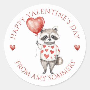 Glad Alla hjärtans dag Barn Watercolor Raccoon Runt Klistermärke