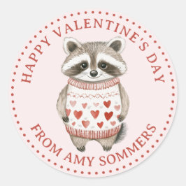 Glad Alla hjärtans dag Barn Watercolor Raccoon Runt Klistermärke