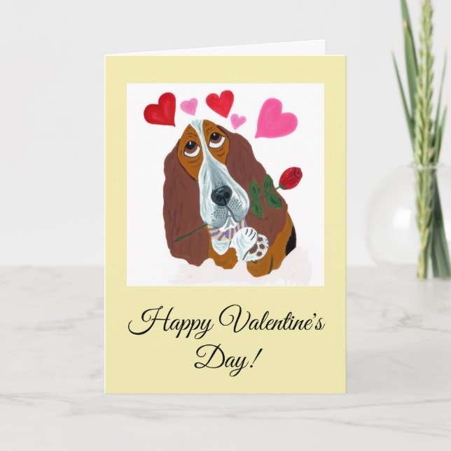 Glad Alla hjärtans dag Basset Hound Hundkort Kort (Framsida)