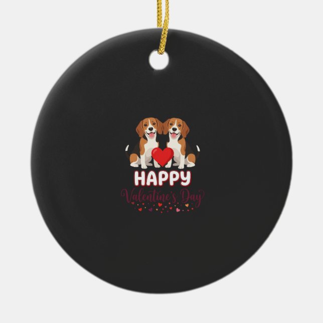 Glad Alla Hjärtans Dag Beaglepar Julgransprydnad Keramik (Framsidan)