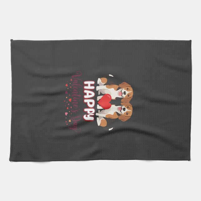 Glad Alla Hjärtans Dag Beaglepar Kökshandduk (Horisontell)