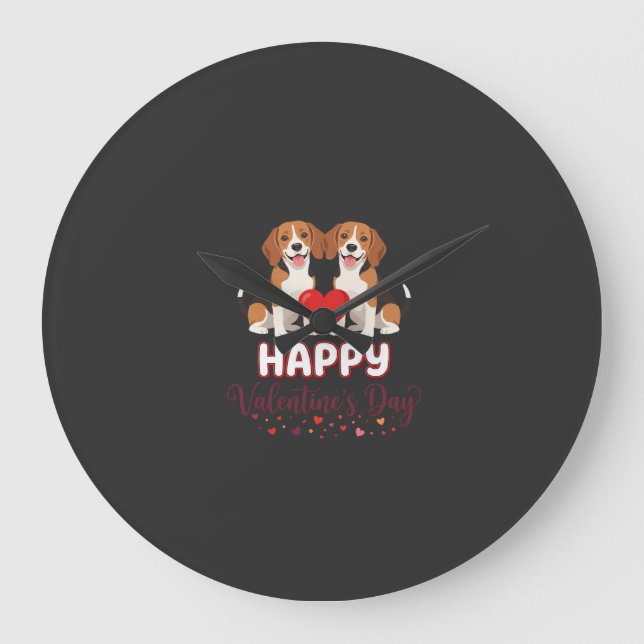 Glad Alla Hjärtans Dag Beaglepar Stor Klocka (Framsida)