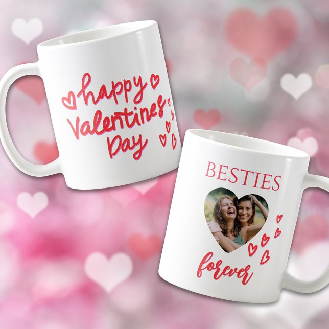 Glad Alla hjärtans dag Besties Forever Heart Photo Kaffemugg (Bestie Forever Heart Photo Valentine Mug)