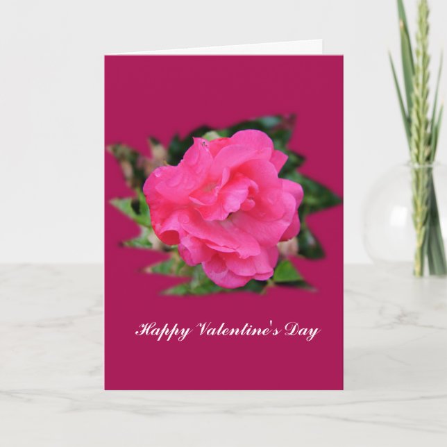 Glad Alla hjärtans dag. Bildobon i rosa ros. Helgkort (Framsida)