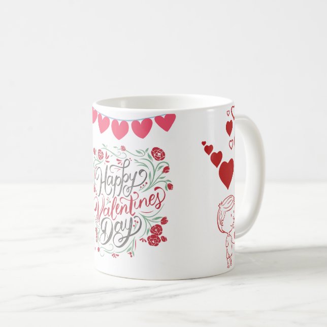 Glad Alla Hjärtans Dag Blommig Hjärtamugg Kaffemugg (Framsida höger)