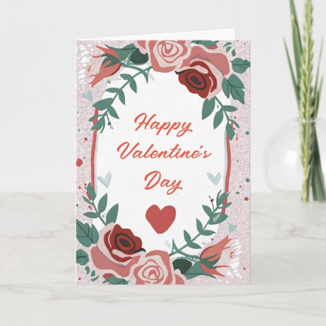 Glad Alla Hjärtans Dag Blommig Ros Julkort Helgkort (Framsida)