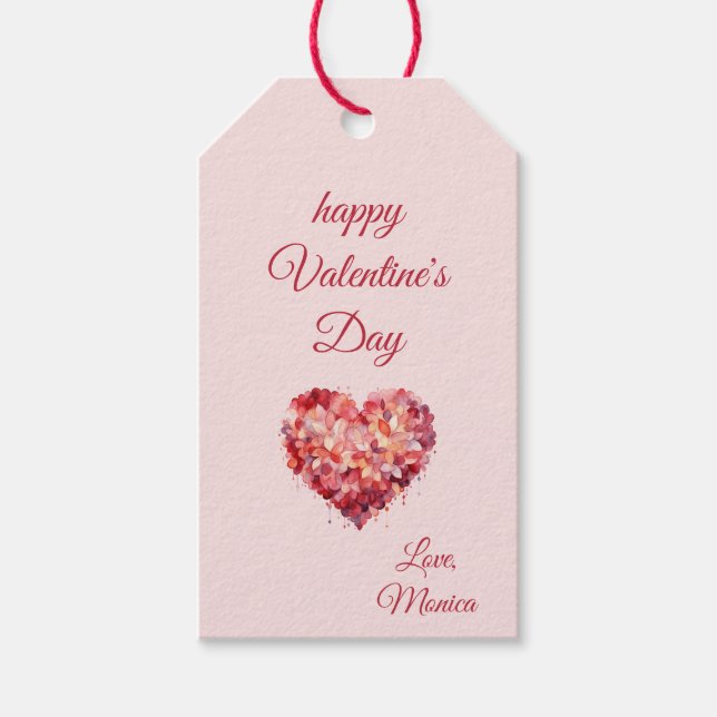 Glad Alla hjärtans dag | Blommigt Heart | ANPASSNI Presentetikett (Framsidan)