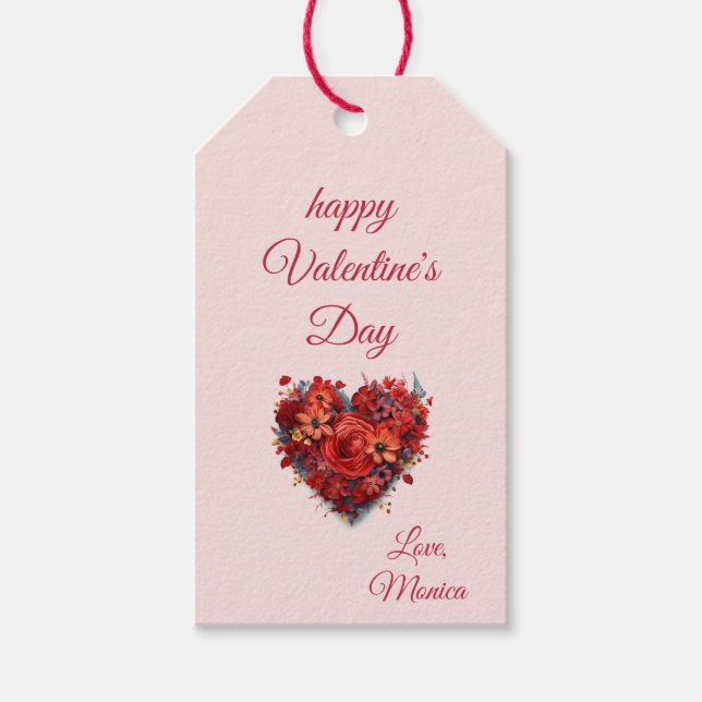 Glad Alla hjärtans dag | Blommigt Heart | ANPASSNI Presentetikett (Framsidan)