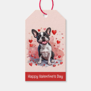 Glad Alla Hjärtans Dag Boston Terrier Hund Presentetikett